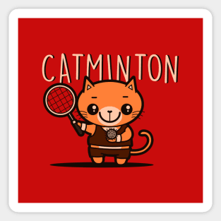 Catminton Original Cute Kawaii Pun Funny Sporty Cat Hairball Tennis Badminton Sticker